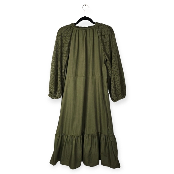 Gap Lace Sleeve Army Jacket Green Ruffle Cotton Midi Dress - Picture 7 of 15